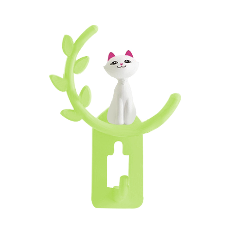 1 Pcs Leuke Cartoon Kat Badkamer Keuken Muur Haak Sterke Zelfklevende Multi Functie Haak Voor Thuis Woonkamer Decoratie Accessoires: Light Green