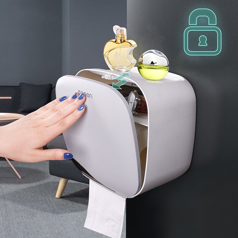 Punch-Free Roll Paper Holder Plastic Storage Box Bathroom Toilet Waterproof Tissue Box Toilet Paper Holder Home Wipes Container