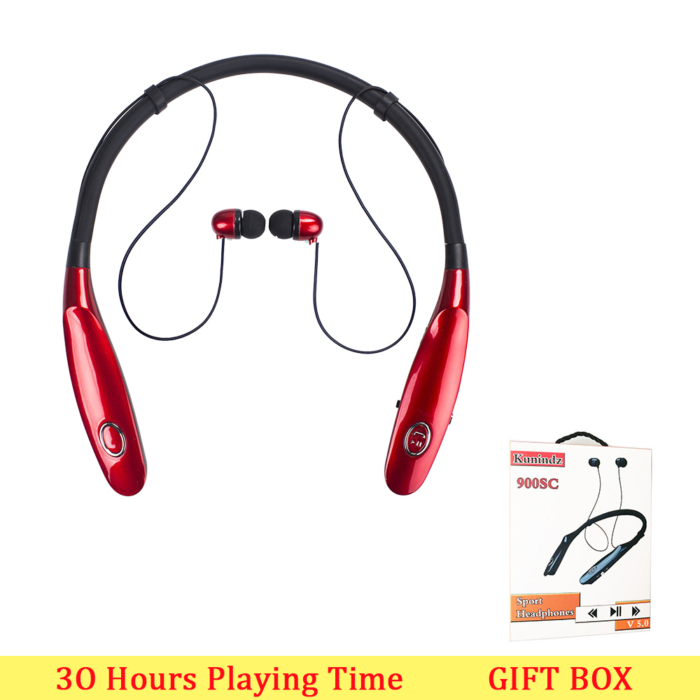 Bluetooth Earphone 30 Hr Playing Built-in Mic Wireless Neckband Sport Headphone earbuds stereo auriculares for xiaomi phone: RED WITH BOX