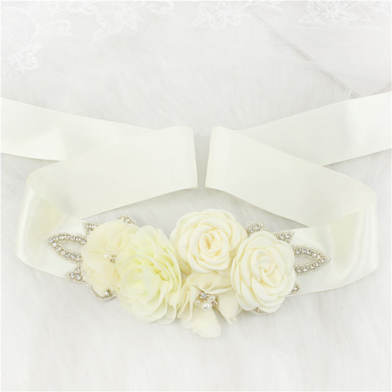 Cinturones de boda con diamantes de imitación para mujer, accesorios de boda, banda de flores de satén, pretina para niña, cinturón de boda: Beige