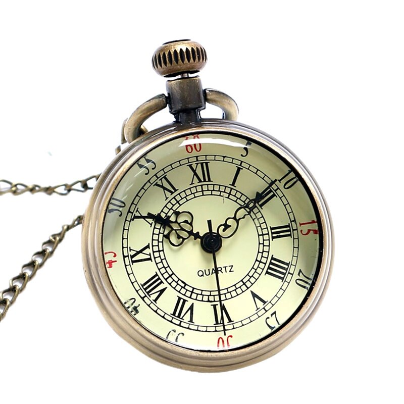 Eenvoudige stijl steampunk beige wijzerplaat kleine antieke bronzen romeinse cijfers wijzerplaat quartz zakhorloge ketting hanger heren dames: 1