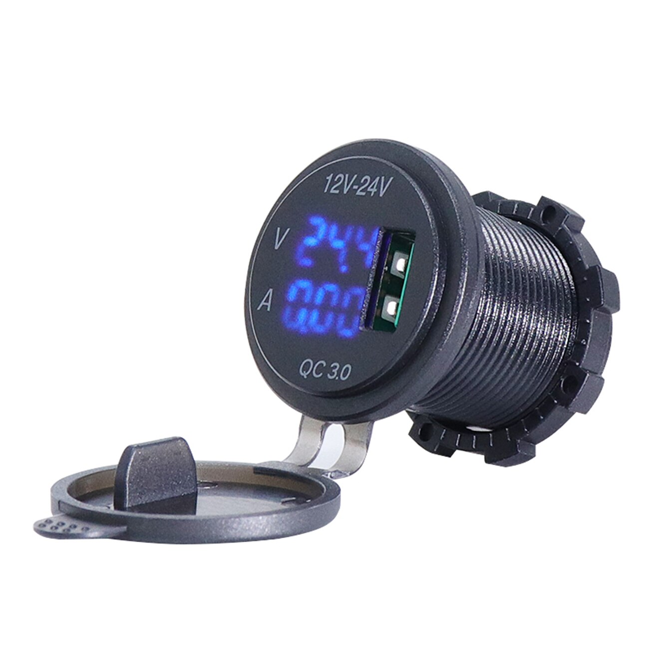 Qc 3.0 Usb Charger 12-24V Snellader Motorfiets Auto Usb Charger Socket Led Display Met Caps Voor vrachtwagen Boot Auto Atv: QC3.0 BLUE