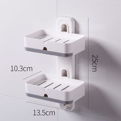 Porte-savon mural Double couche, support de rangement de salle de bains, ménage porte-savon étanche, accessoires de salle de bains: White B