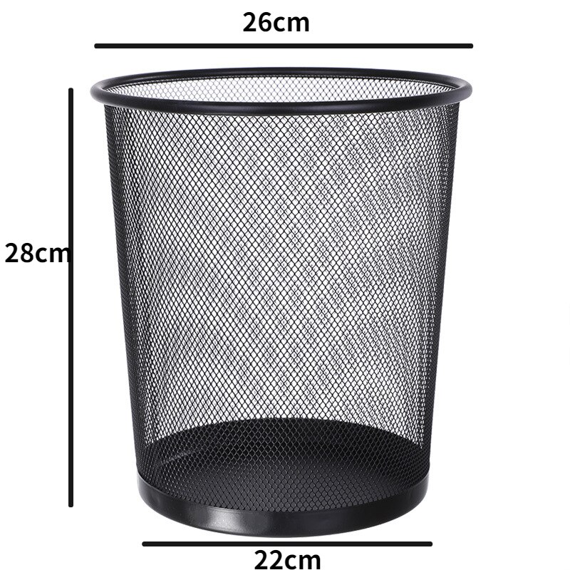 Metal Mesh Round Trash Can Without Lid Office Rubbish Paper Basket Organizer Kitchen Bedroom Simple Waste Bins Cleaning Tools: Black-Medium