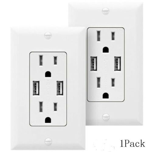 Outlet with USB Charger 4.2A socket Dual Duplex Receptacle 15-Amp w/ wall plate