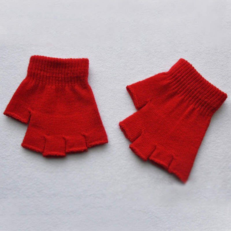 Lnrrabc 1 par dreng piger bløde halvfinger handsker børn børn vinter varmere strikkede vanter fingerfri handske: Rød