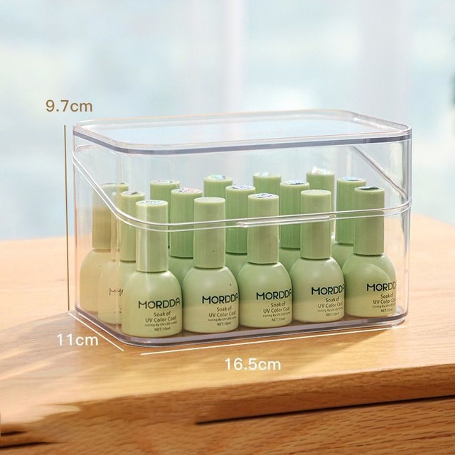 Caja de almacenamiento para baño, organizador de maquillaje de escritorio transparente con tapa, evita el polvo, adecuado para cosméticos, artículos de tocador, producto sanitario: Rojo