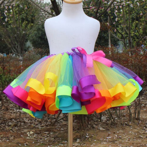 Brand Baby Skirts Baby Girls Princess Rainbow Tulle Tutu Skirt Party Ballet Dance Show Bow Rainbow Color