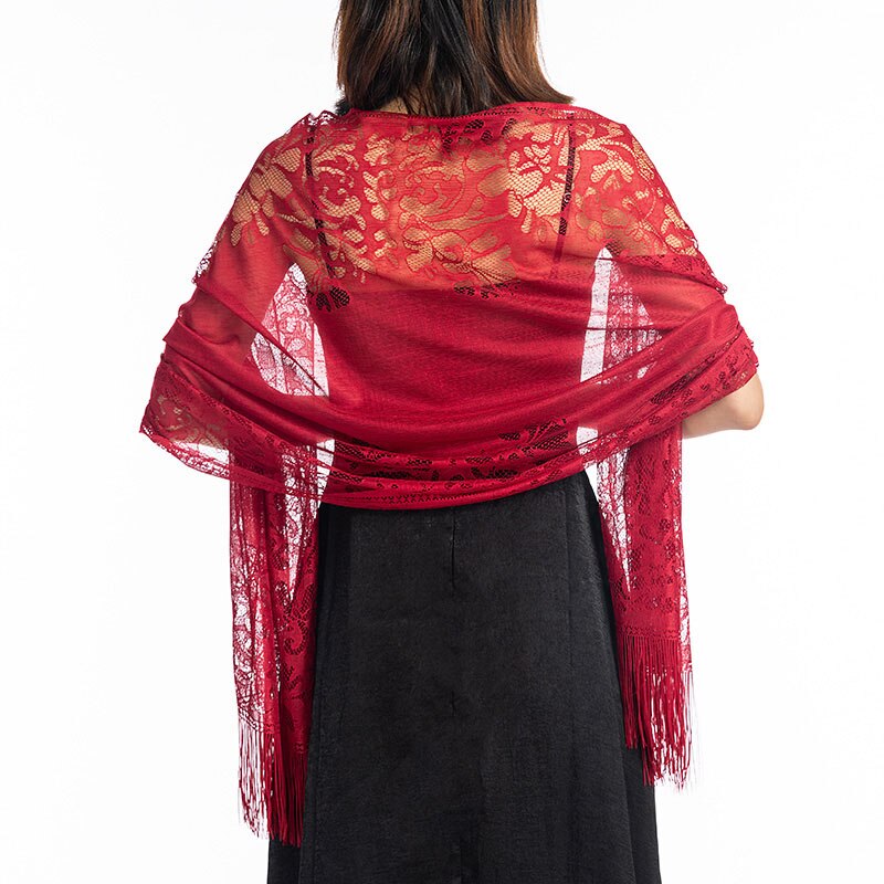 Vrouwen Wit Kant Sjaal Elegante Lange Tassel Tulle Sjaal en Sjaals Avond Party Wraps 200*63 cm
