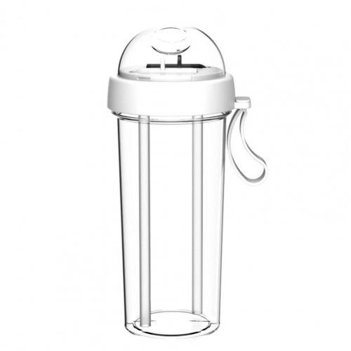 420/600ml Portable Dual Straw Separate Drink Water Beverage Bottle Couples: White 600ml