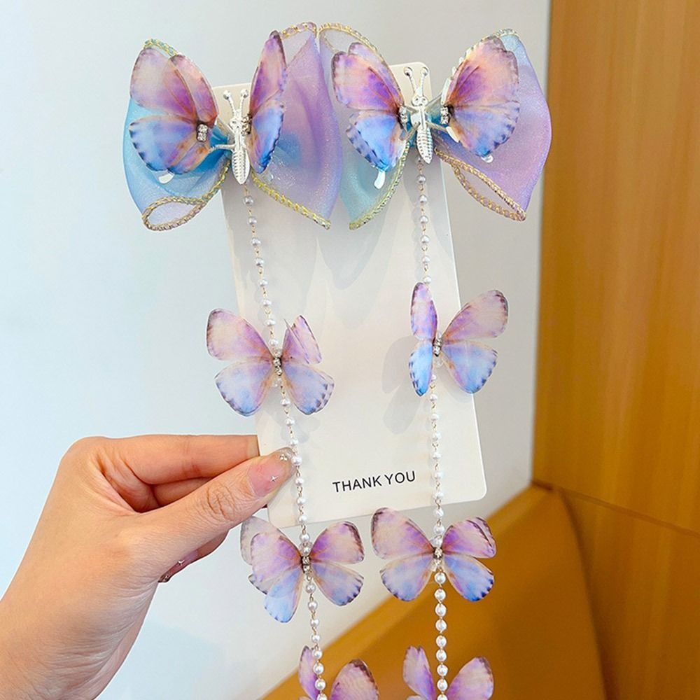 Horquilla trenzada con perlas de malla para niña, pasadores con borlas coloridas, cadena para el cabello trenzada: Plata