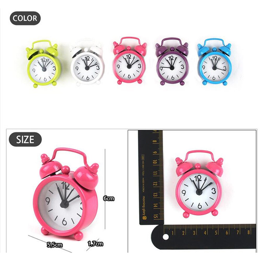 Mini reloj despertador Retro portátil de dibujos animados con números redondos y doble campana para escritorio, reloj Digital de mesa, relojes de alarma para decoración del hogar Klok #3 $
