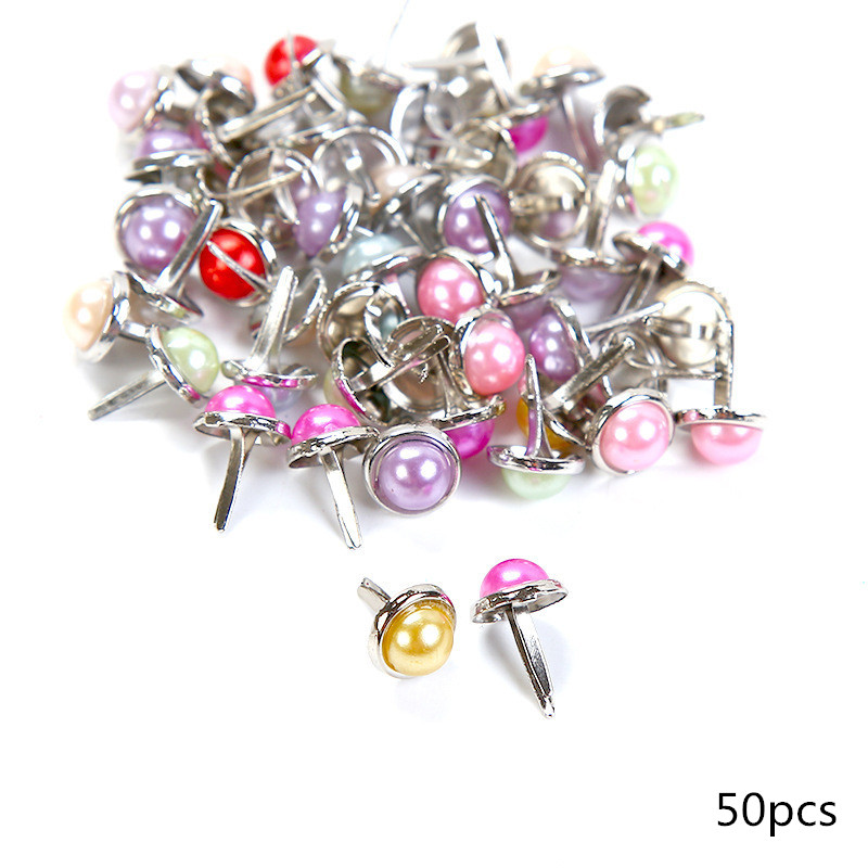 Clous de deux pieds en métal 50/100 pièces | Pointes de strass, matériel artisanal pour enfants, accessoires Scrapbooking, attache de décoration pour Brads: Small pearl 50pcs