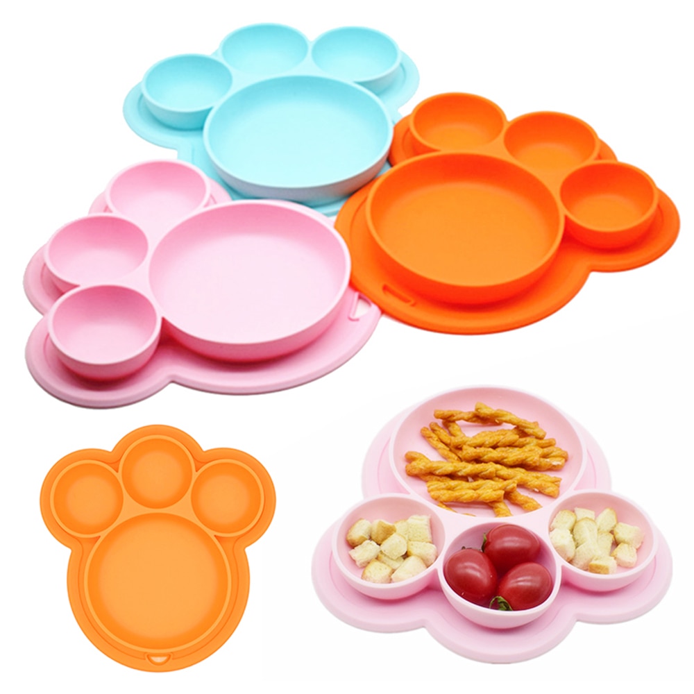 Baby Silicone Plate Feeding Dishes BPA Free Suction Toddle Training Tableware Cute Cartoon Bear Colorful Dishes For Kids