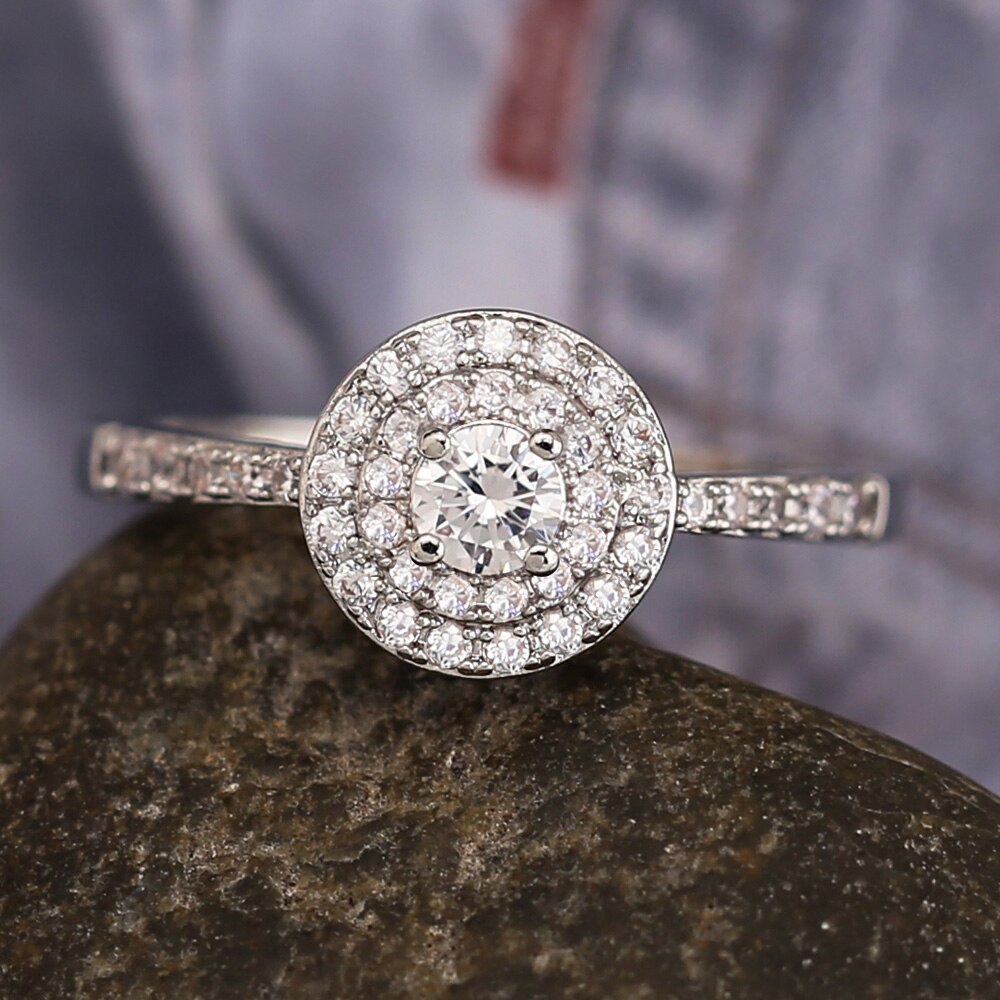 Huitan Pretty Engagement Ring For Women Prong Setting Wedding Bands Jewelry With Micro Paved Luxury Wedding Ring Lots