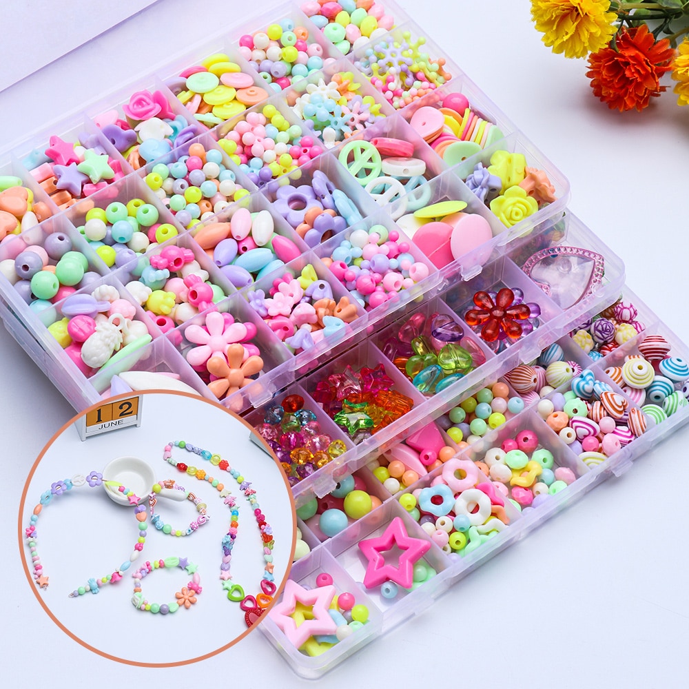Børn gør det selv perler legetøj armbånd håndlavet gør det selv halskæde kunst håndværk piger prinsesse smykker håndværk sæt æske børn fødselsdag