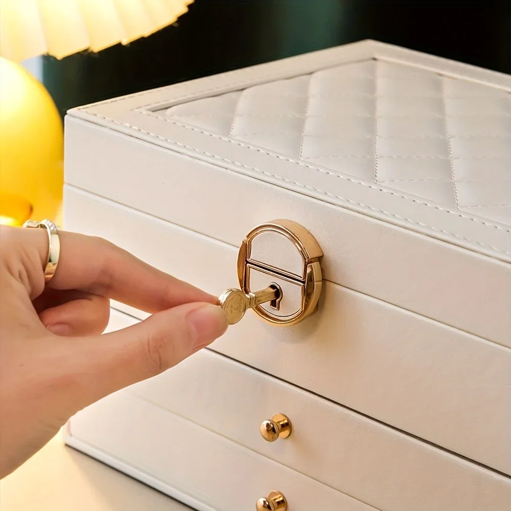 Caja de almacenamiento de joyas, pendientes de collar exquisitos de alta gama, joyero de oro, joyero multicapa de gran capacidad