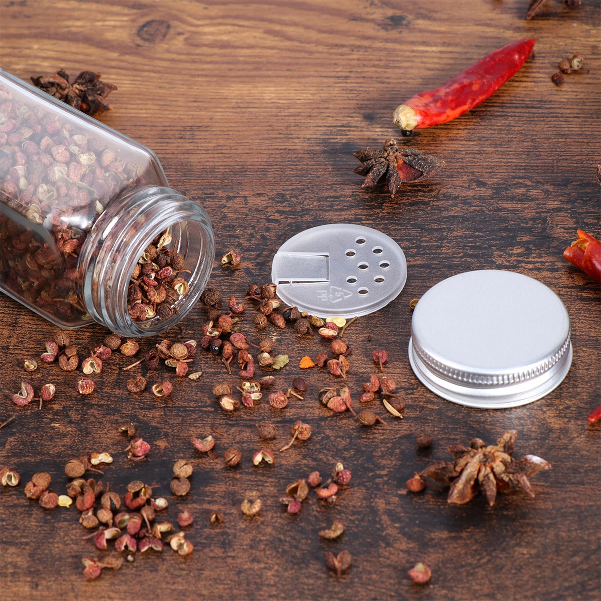 Bestonzon 12 stk krydderikrukker firkantede glasbeholdere krydderiflaske køkken udendørs krydderibeholdere med låg