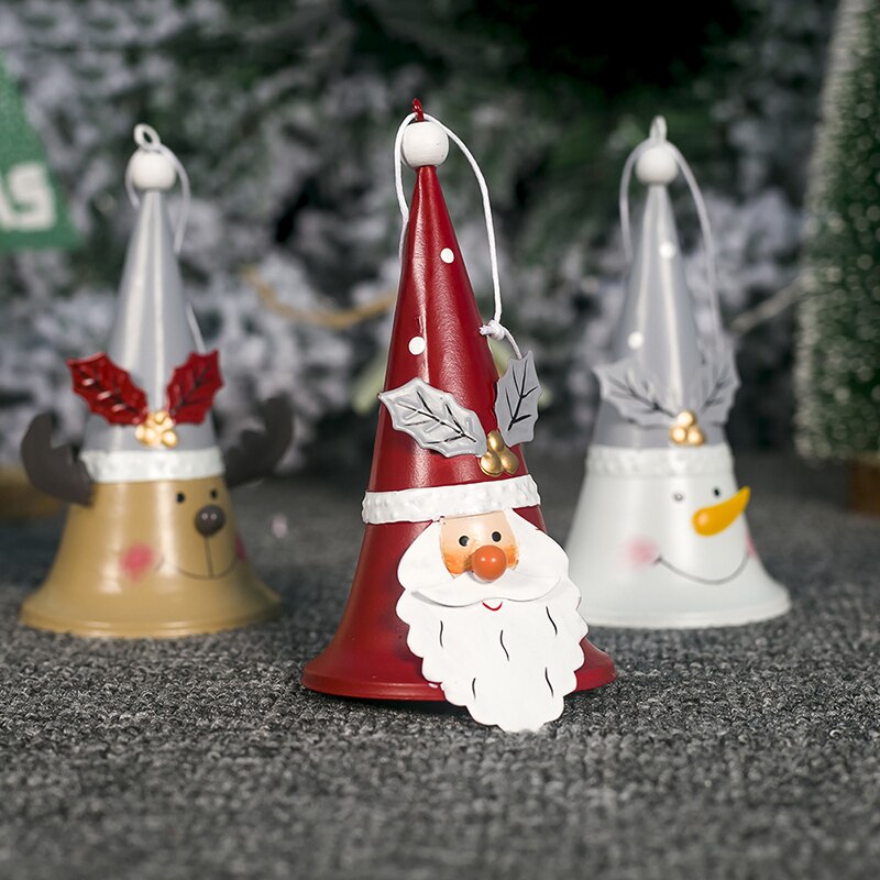 3 stk metal håndklokker juleklokker juledekoration xmas klokkekrukke snemand santa elg hængende vedhæng jingle klokker