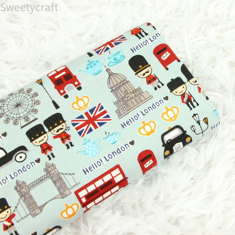 Fina tela de algodón con estampado de Hello London para decoración del hogar, tejido de costura hecho a mano, Patchwork, 110x45cm