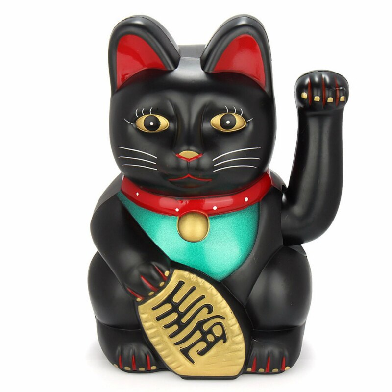Chinese Feng Shui Beckoning Cat Wealth White Waving Fortune/ Lucky Cat 6"H Gold Silver Best for Good Luck Kitty Decor: Black