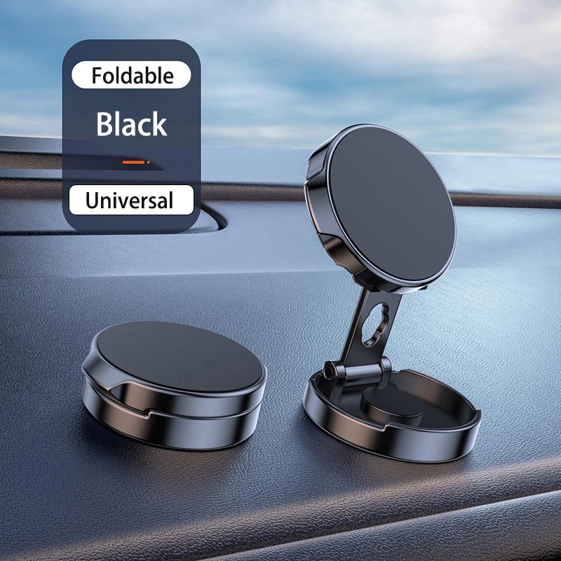 2025 Magnetische mobiele telefoonstandaardhouder Opvouwbare autotelefoonhouder 720 ° Rotatie ronde beugel iPhone-accessoires Android: Black