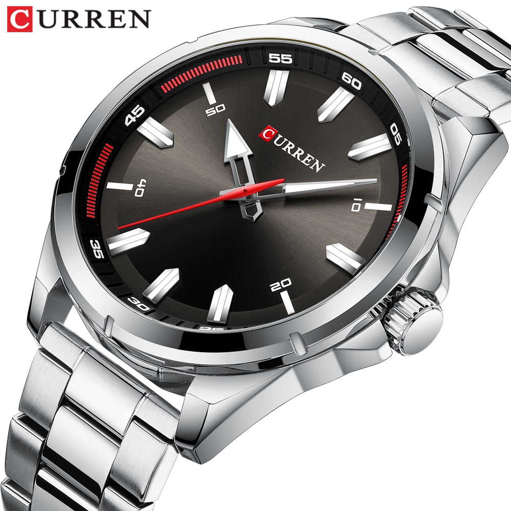 Curren herenhorloge met roestvrijstalen band, eenvoudig quartz polshorloge voor heren, klok erkek kol saati, waterdicht