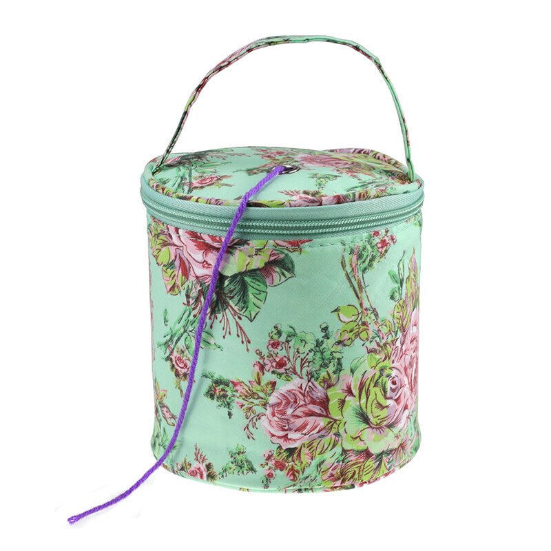 Round Knitting Bag Home Daily Storage Bag Wool Yarn Crochet Sewing Needle Handbag Weaving Tool Tote Yarn Storage: Green peony