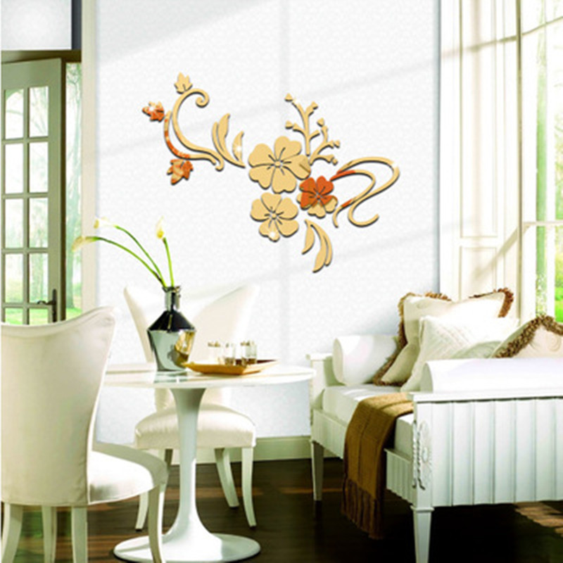 Romantische Bloem Wijnstok Acryl Spiegel Muurstickers 3D Milieu Muurstickers Home Decoratie Met Lijm Diy Muur Decor