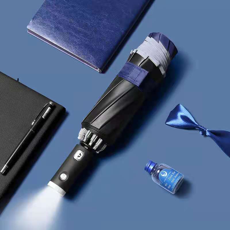 Dla Xiaomi automatyczny parasol z odblaskowym paskiem do tyłu światła Led parasol akademii 10 żeber 3-składany odwrócony parasol: UV Blue