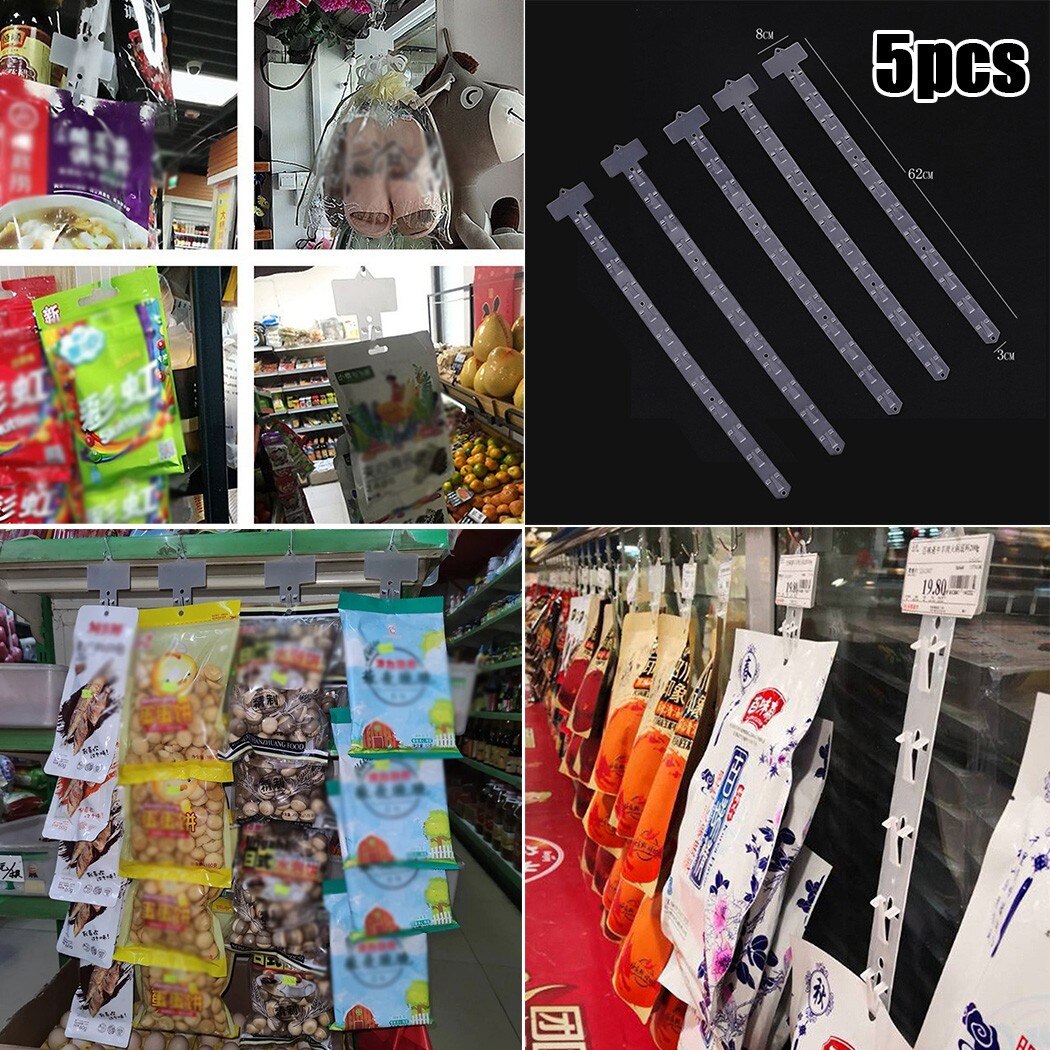 5 kpl supermarket hyllyn ripustin muoviset ripustusnauhat kauppa ripustettava välipaloja näyttö ripustinkoukut pvc-tuotekauppa klipsinauhat