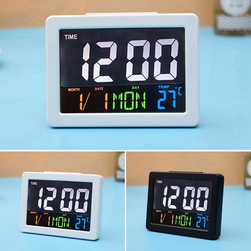 Digital Led Clock Lcd Display Desktop Electronic Alarm Clock Multifunction Calendar Home Temperature Clock Black