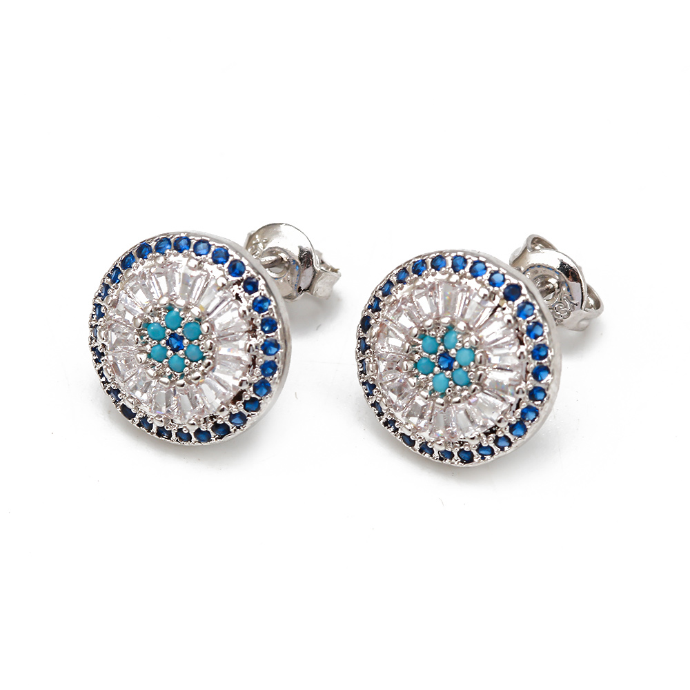 Oeil chanceux Micro pavé rond Zircon boucles d'oreilles cuivre turc mauvais œil Piercing boucles d'oreilles pour femmes filles hommes bijoux BE1058: VERMEIL