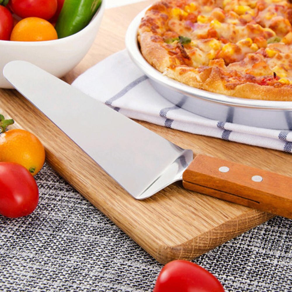 Rvs Grip Cake Pizza Schop Server Cutter Spatel Lifter Houten