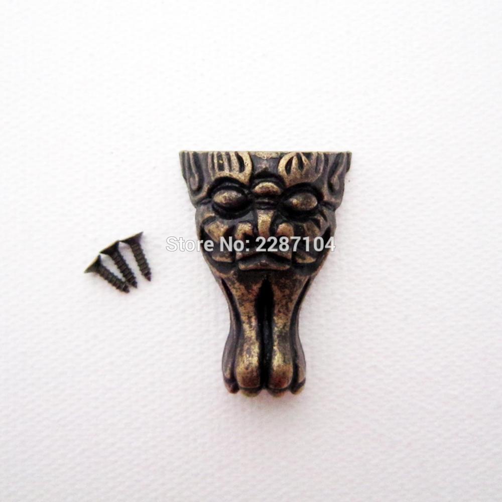 4 stk dekorative antik messing sølvfarvet vintage ansigt gepard kat smykker kiste æske træ etui fødder ben hjørne beskytter