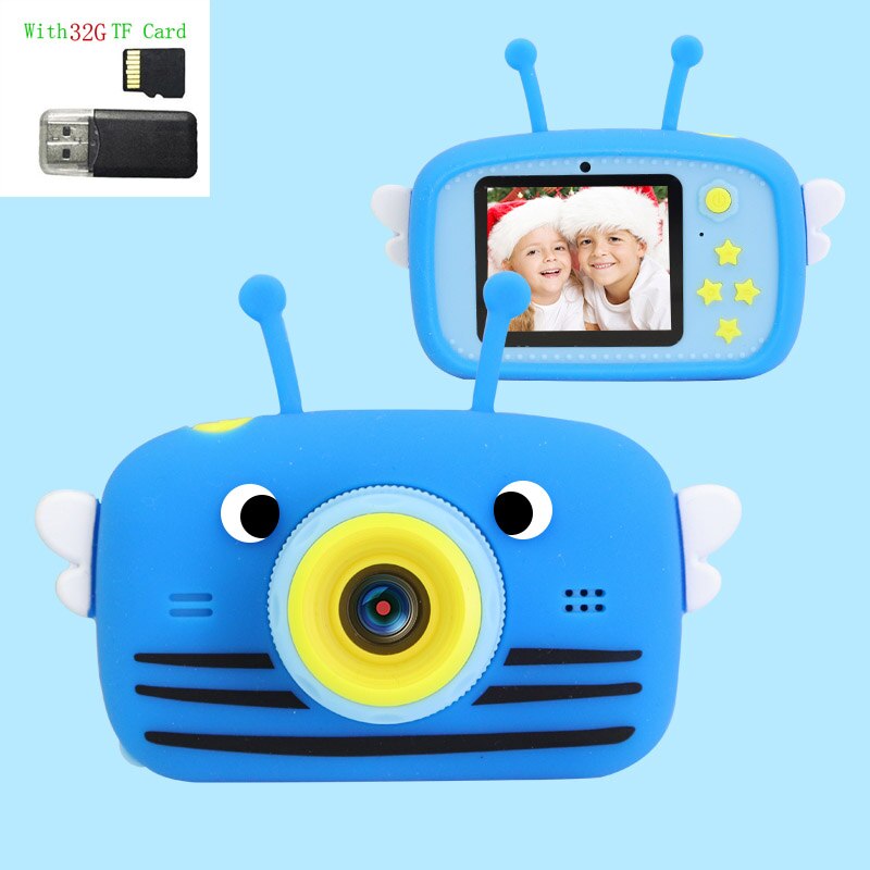 Kinderen Mini Camera Full Hd 1080P 12MP Digitale Video Foto Camera 2 Inch Scherm Kids Camera Voor kinderen Beste: Bee Blue 32G