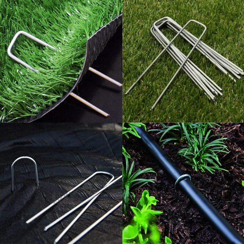 Garden Peg Metal Silver U Shape Garden Ground Film Fixed Pegs Gardening Fixing Tools Film Peg
