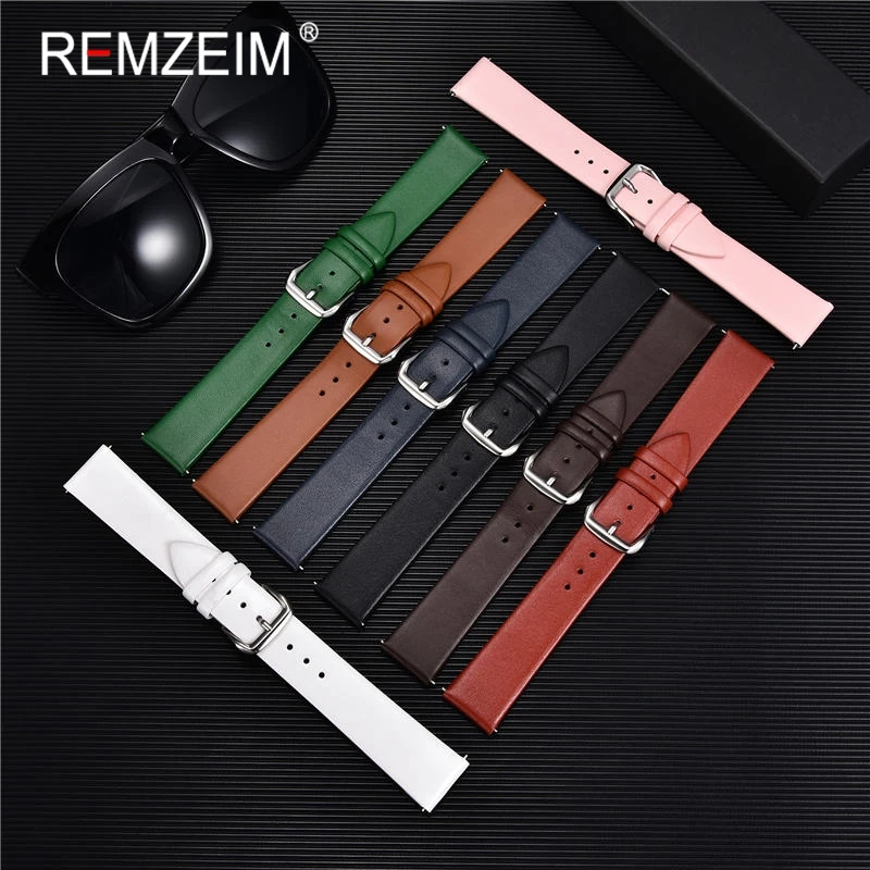 Bracelet de montre Ultra-fin en cuir véritable, ceinture de montre, 8mm 10mm 12mm 14mm 16mm 18mm 20mm 22mm, rouge blanc noir