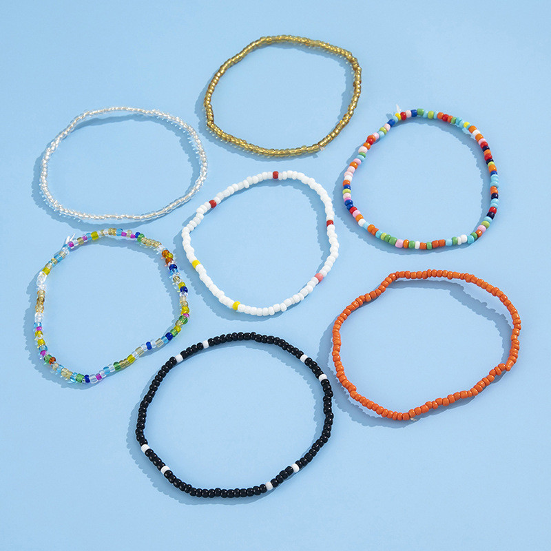 Modyle – Bracelet de cheville perlé fait à la main, couleur arc-en-ciel, élastique sur la jambe, bijoux de plage, 7 pièces/ensemble,