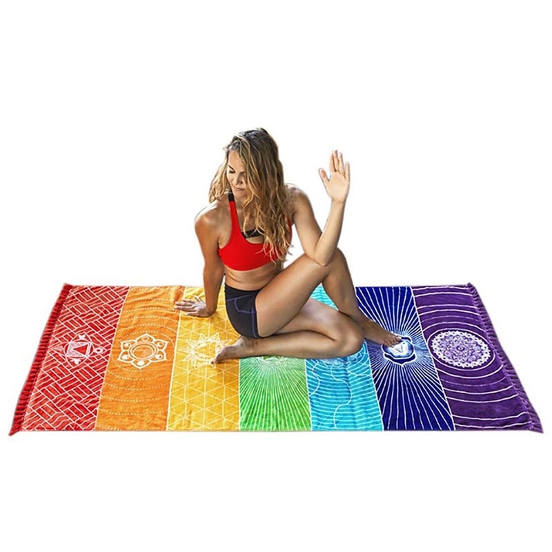 Enkele Regenboog Chakra Tapestry Handdoek Tapijt Mandala Boho Gestreepte Gedrukt Reizen Yoga Mat Deken Outdoor Matten 150x70 cm /100x45 cm
