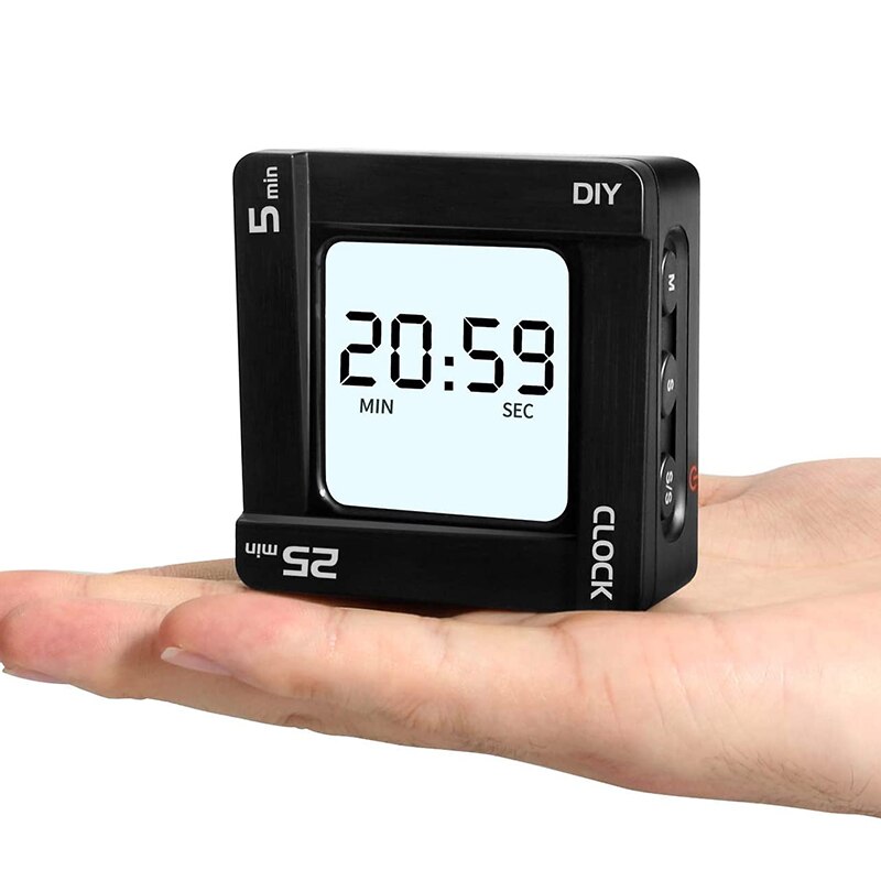 AT69 -Kitchen Timer, 5 Minute, 25 Minute and DIY Minute Preset Countdown Timer with Clock and Snooze Function, Mini Size