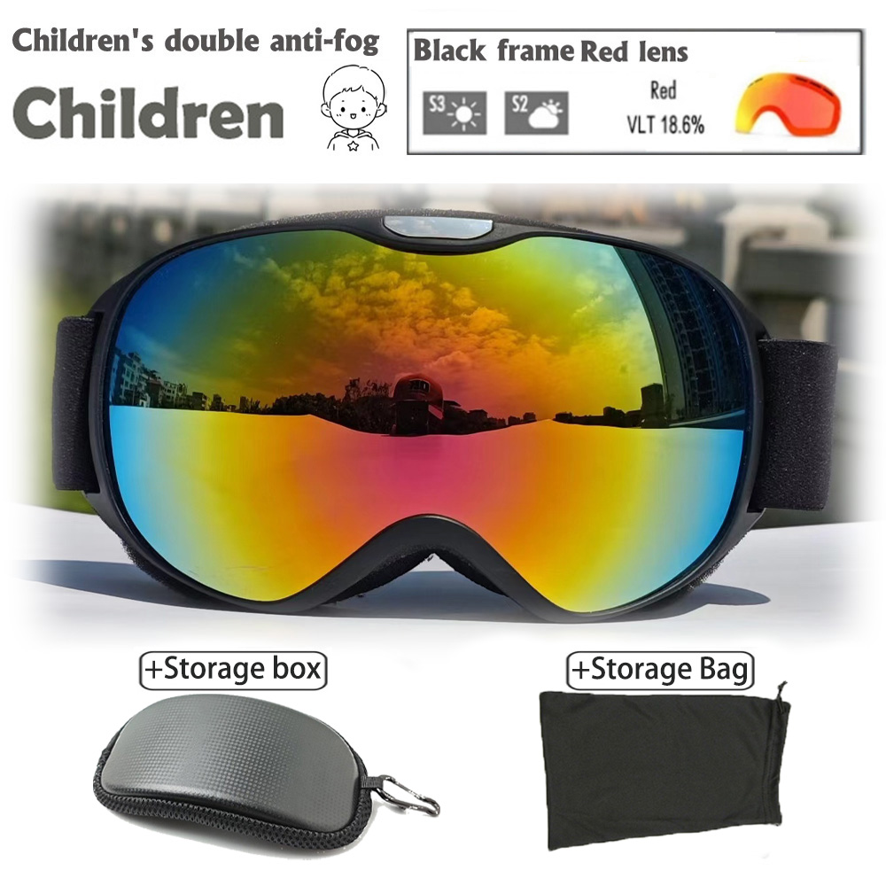 Ski Glasses Kids 4-14 Years Old Double Layer Anti Fog Windbreak Safety Glasses UV400 All Day Skiing Glasses Winter Anti-Glare: Champagne