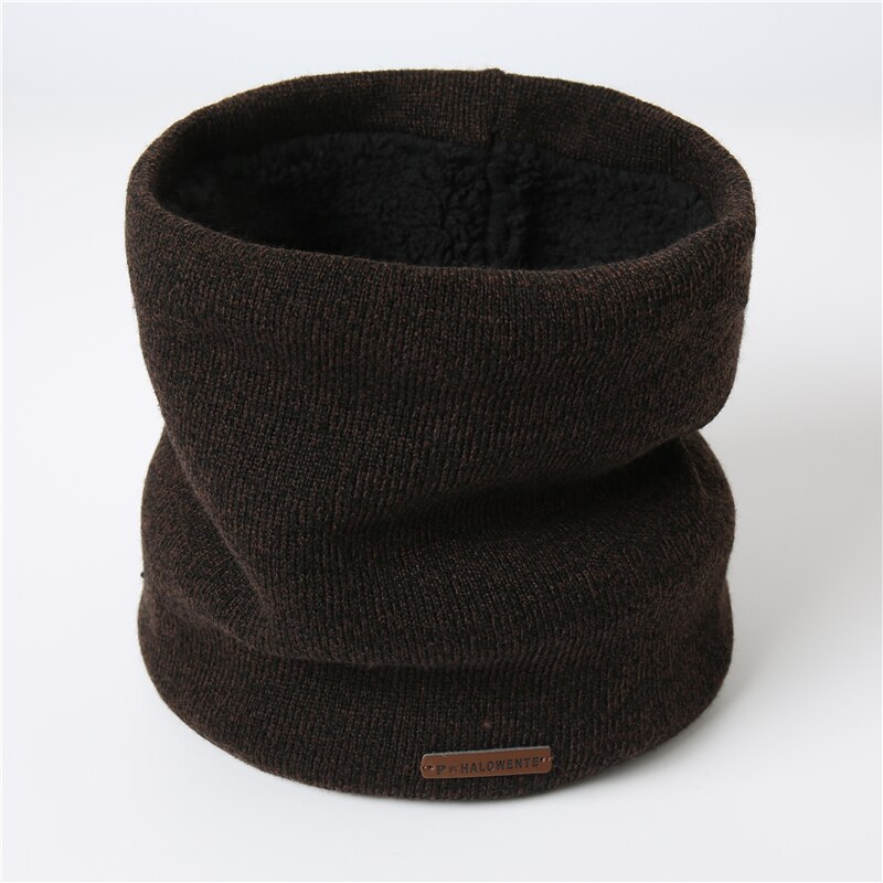 Hommes hiver écharpe tricot fourrure anneau foulards pour les femmes en plein air épais unisexe Snood Sport cou écharpes: WJ117-Coffee