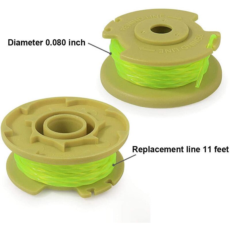 11Ft 0.080 pouce remplacement tondeuse bobine pour Ryobi One Plus + AC80RL3 sans fil coupe-bordures ligne recharges (8 bobine + 2 capuchon)