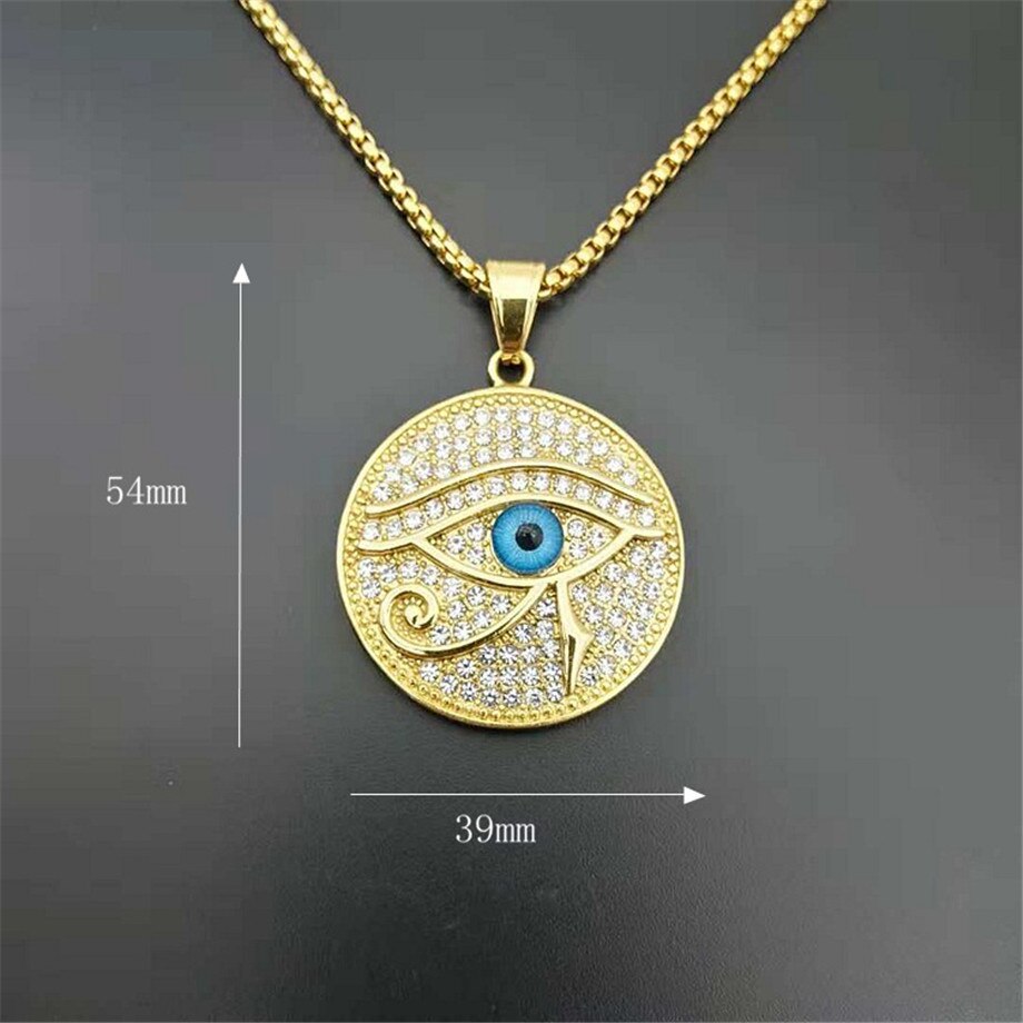 Oude Egypte Het Oog Van Horus Hanger Kettingen Voor Vrouwen En Mannen Gouden Kleur Rvs Ronde Sieraden: 50cm / Licht Geel Kleur