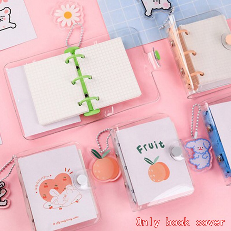 1pc étudiant Portable cahier reliure à anneaux Kawaii fournitures scolaires mignon Transparent 3 anneau Mini feuilles mobiles livre à main