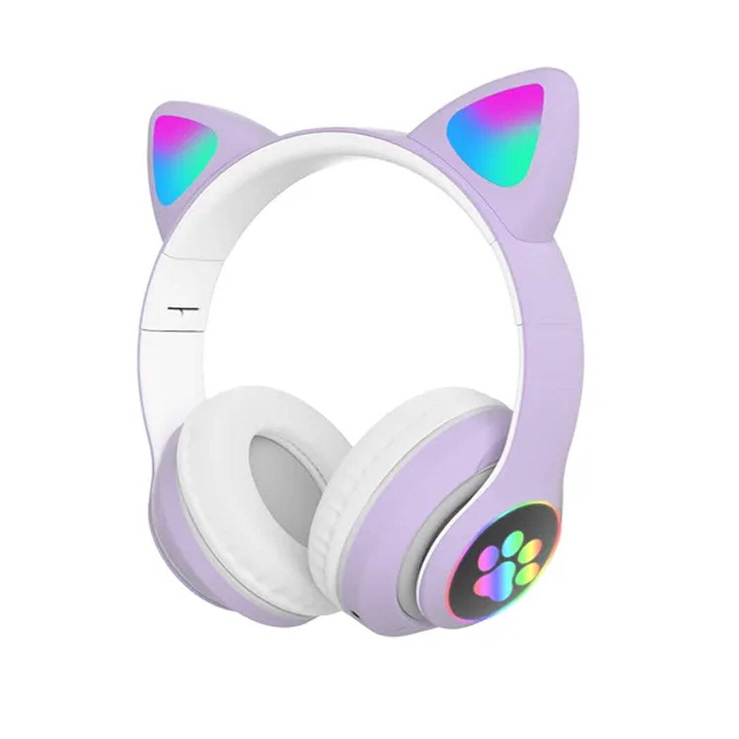 Helm Kopfhörer Mit Mikrofon bluetooth 5,0/3,5 MM Dual Verbindung Drahtlose Katze Ohren RGB-Licht Faltbare: Violeta