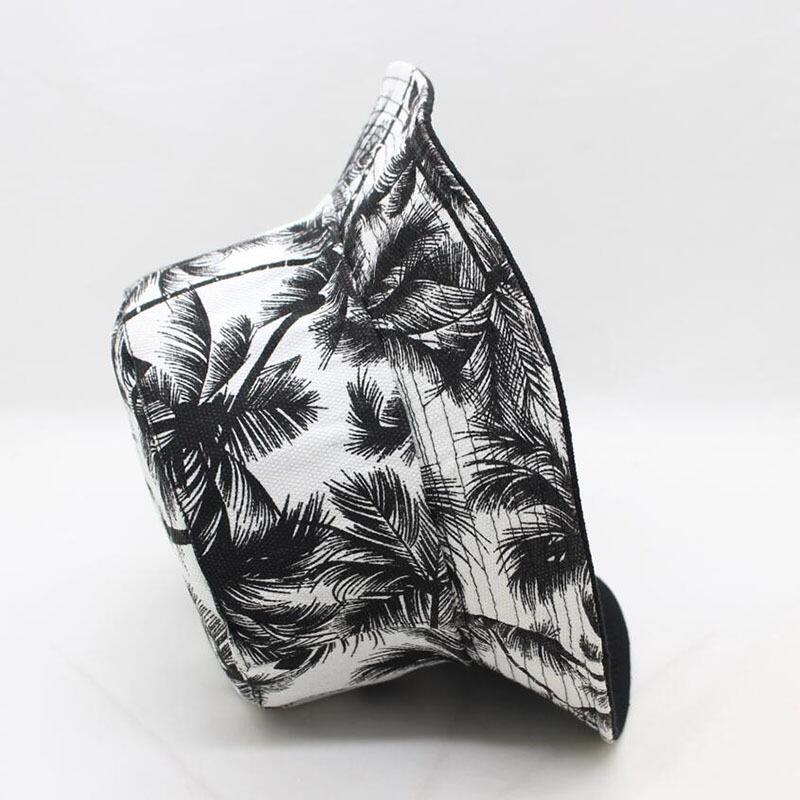 Unisex Summer Reversible Black White Coconut Tree Printed Fisherman Caps Bucket Hats Gorro Pescador Men Women