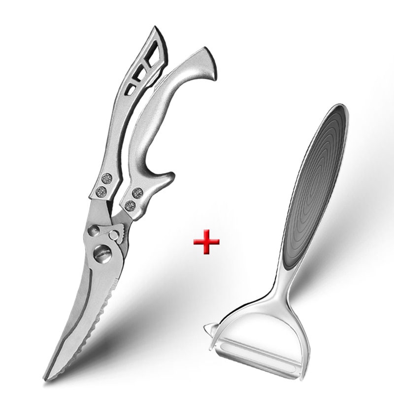 Scissor for Kitchen Chicken Bone Scissors Duck Fish Cutter Shears Stainless Steel Scissors Scale Clean Cook Scissors Knife: sliver 1 with peeler