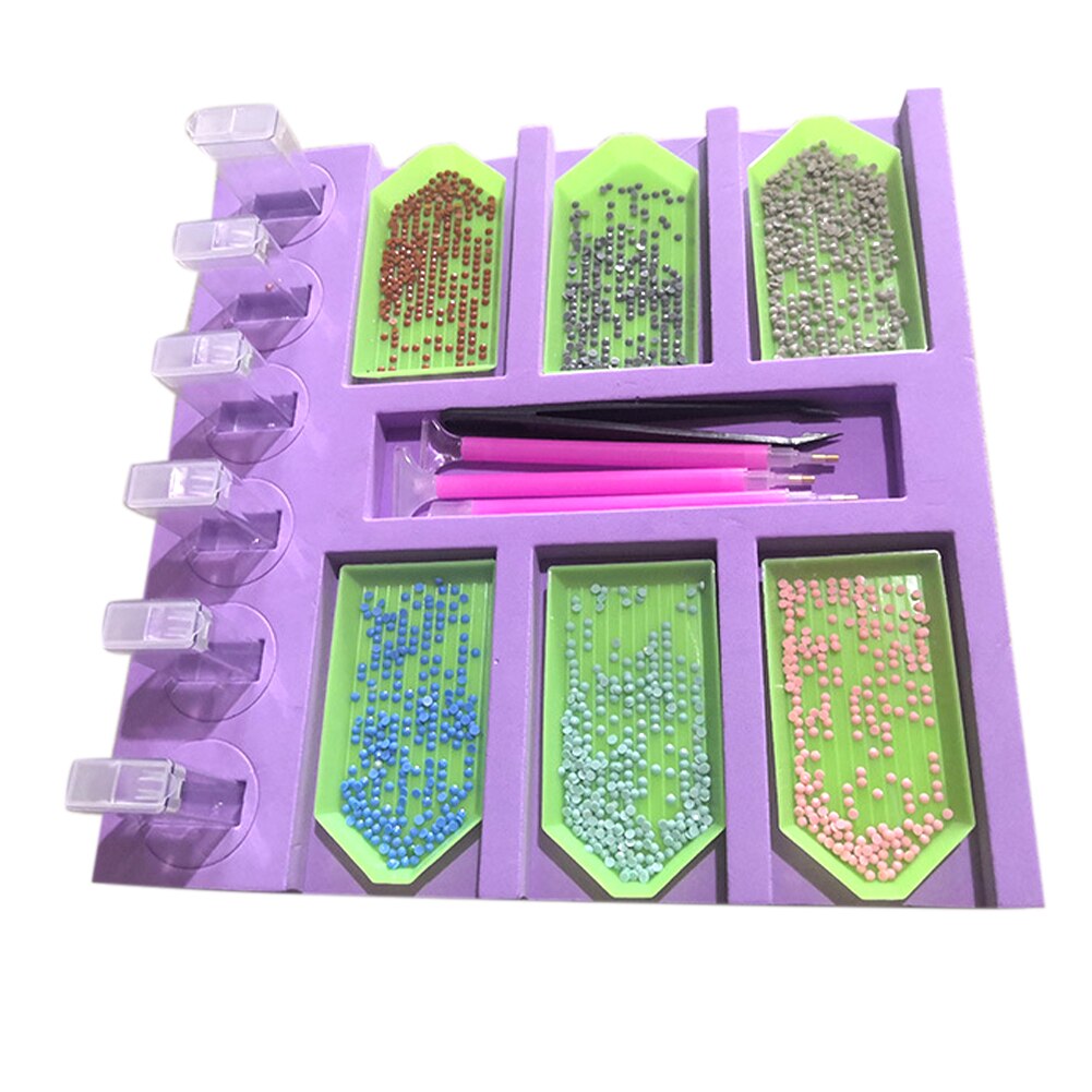 14pcs/set 6 Grids With Sticky Pen Diamond Painting Storage Bracket DIY Craft Tray Display Sponge Organizer Art Beads Container